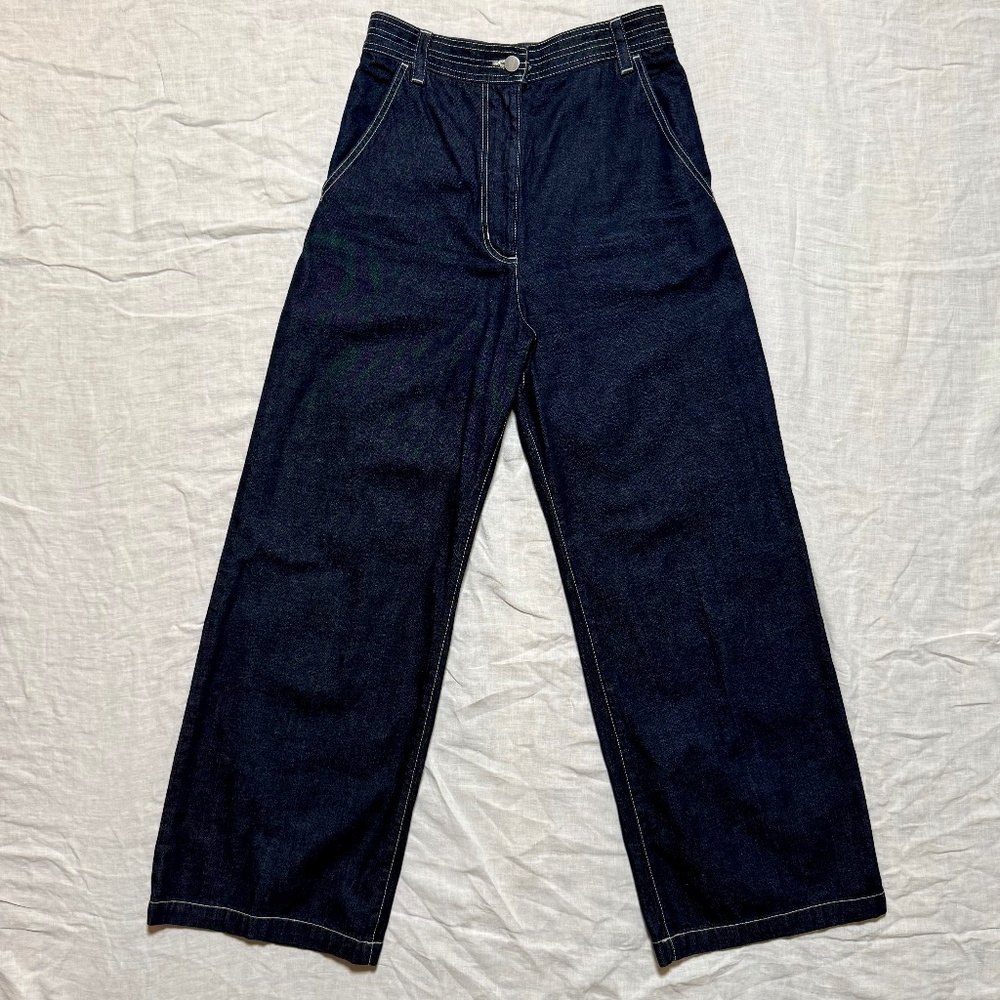 Rachel Comey High-Waisted Dark Blue Jeans with Contrast Stitching